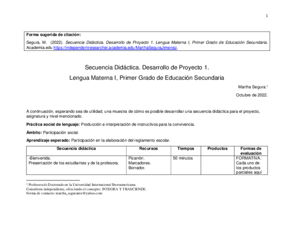 (PDF) 2022. Secuencia Didáctica. Desarrollo de Proyecto 1. Lengua