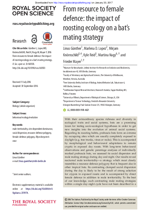(PDF) The Impact of Roosting Ecology on a Bat's Mating Strategy