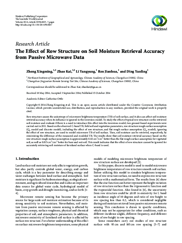 (PDF) The effect of row structure on soil moisture retrieval accuracy ...