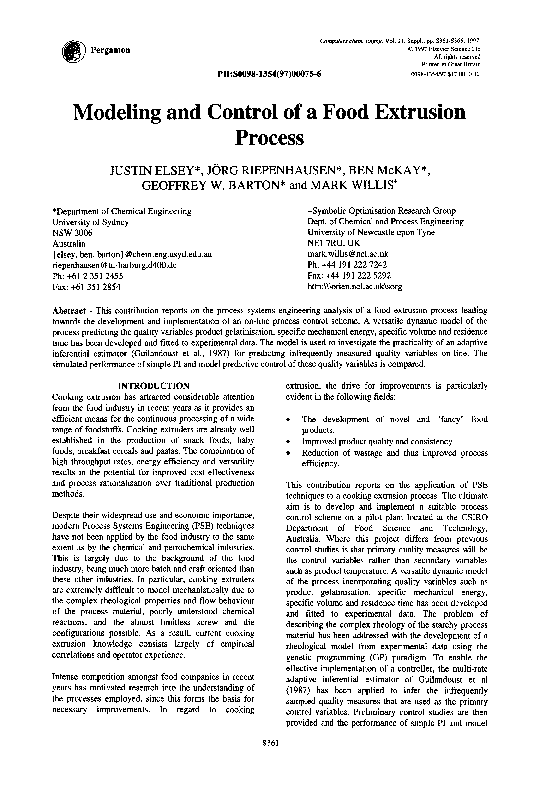 (PDF) Modeling and control of a food extrusion process Ben McKay