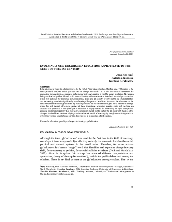 (PDF) Evolving A New Paradigm In Education Appropriate To The Needs Of ...