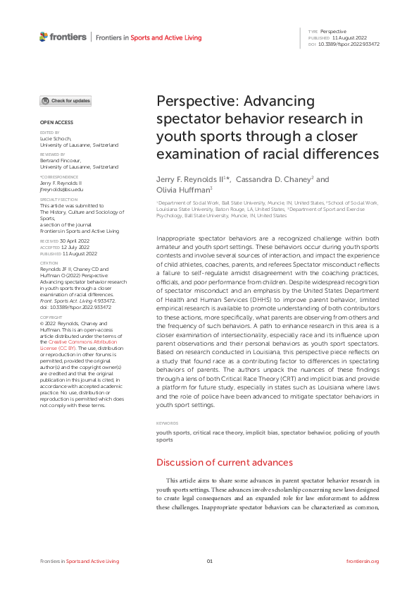 (PDF) Perspective: Advancing spectator behavior research in youth ...