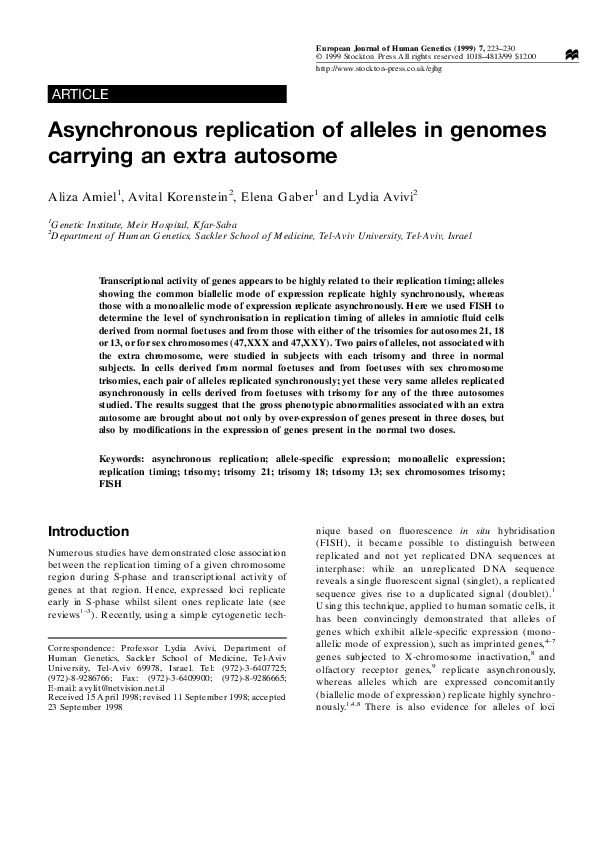 (PDF) Asynchronous replication of alleles in genomes carrying an extra ...