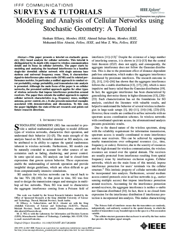 (PDF) Modeling and Analysis of Cellular Networks Using Stochastic ...