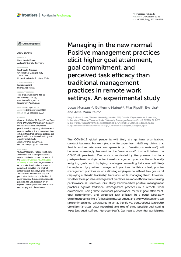 (PDF) Managing in the new normal: Positive management practices elicit ...