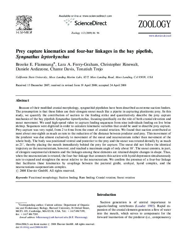(PDF) Prey capture kinematics and fourbar linkages in the bay pipefish