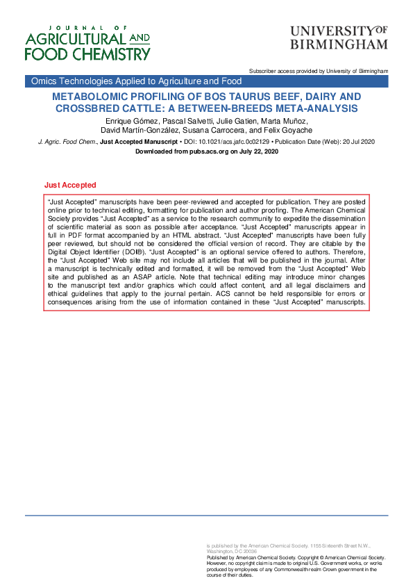 (PDF) Metabolomic Profiling of Bos taurus Beef, Dairy, and Crossbred ...