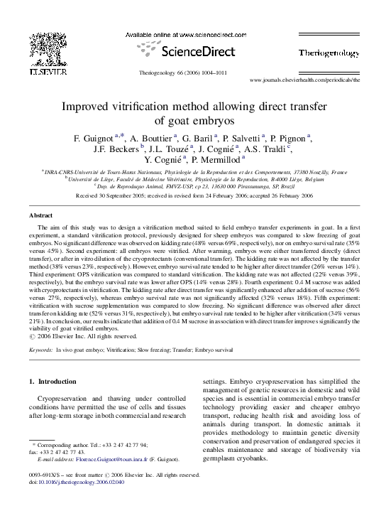 (PDF) Improved vitrification method allowing direct transfer of goat ...