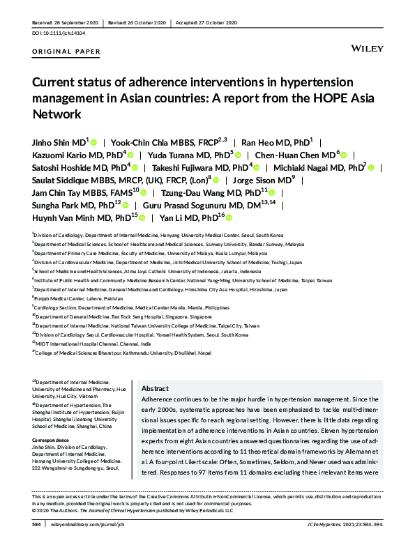 (PDF) Current status of adherence interventions in hypertension ...