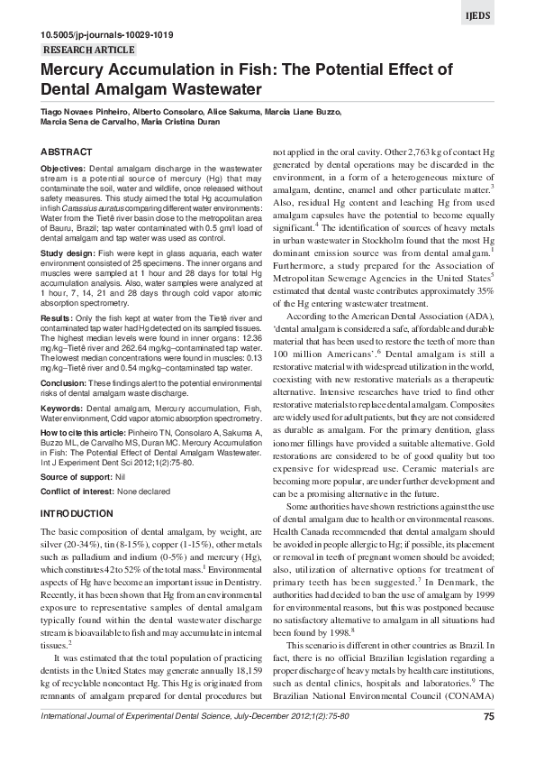 (PDF) Mercury Accumulation in Fish The Potential Effect of Dental
