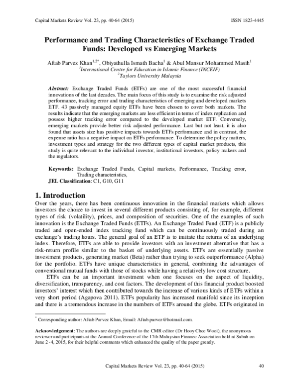 (PDF) Performance and Trading Characteristics of Exchange Traded Funds ...