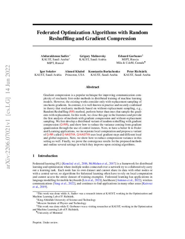 (PDF) Federated Optimization Algorithms with Random Reshuffling and ...
