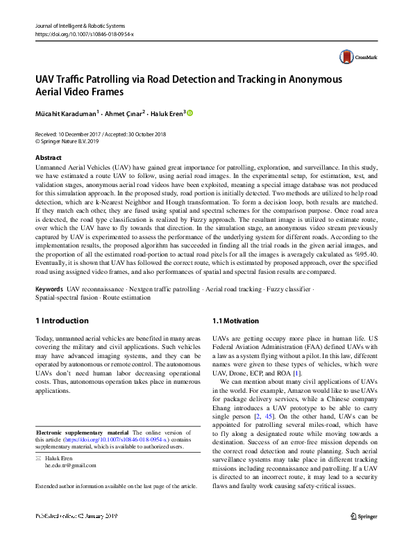 (PDF) UAV Traffic Patrolling via Road Detection and Tracking in ...