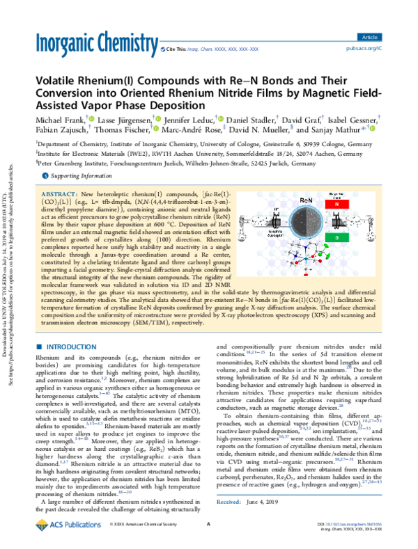 (PDF) Volatile Rhenium(I) Compounds with Re–N Bonds and Their ...