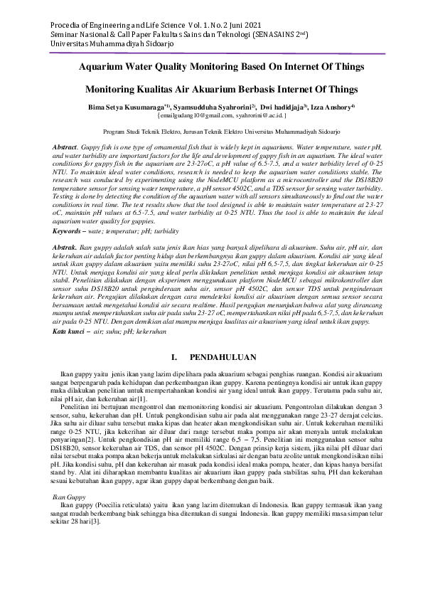 (PDF) Aquarium Water Quality Monitoring Based On Of Things