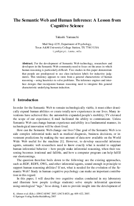 (PDF) The Semantic Web and Human Inference: A Lesson from Cognitive Science