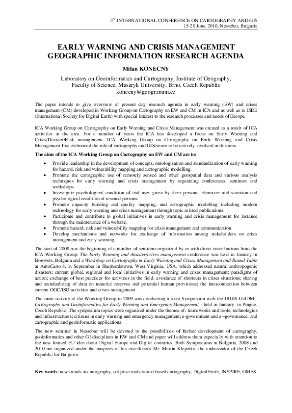 (PDF) Early Warning and Crisis Management Geographic Information ...
