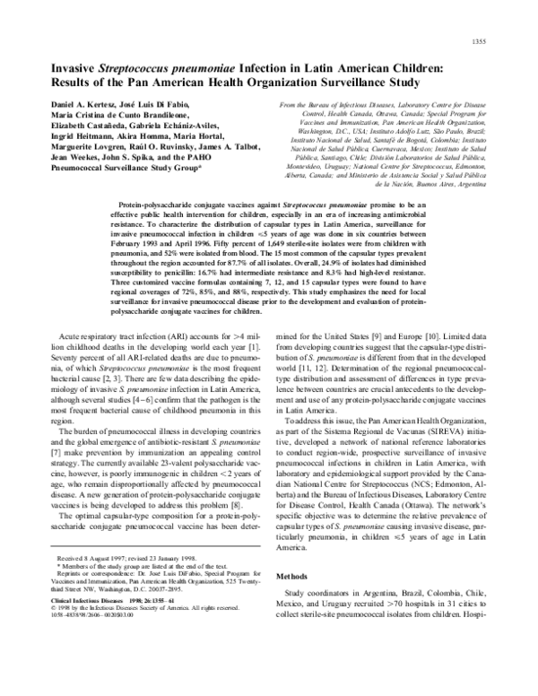 (PDF) Invasive Streptococcus pneumoniae Infection in Latin American ...