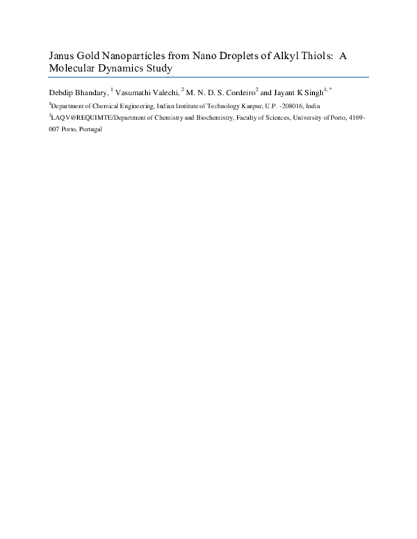 (PDF) Janus Gold Nanoparticles from Nano Droplets of Alkyl Thiols: A ...