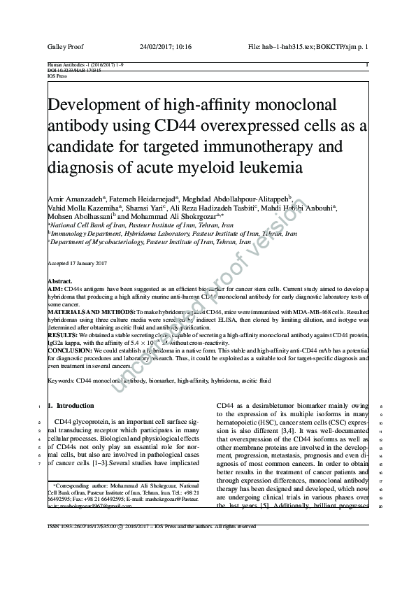 (PDF) Development of a high affinity monoclonal antibody against ...