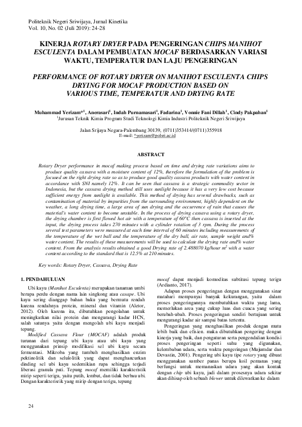 (PDF) Kinerja Rotary Dryer Pada Pengeringan Chips Manihot Esculenta ...