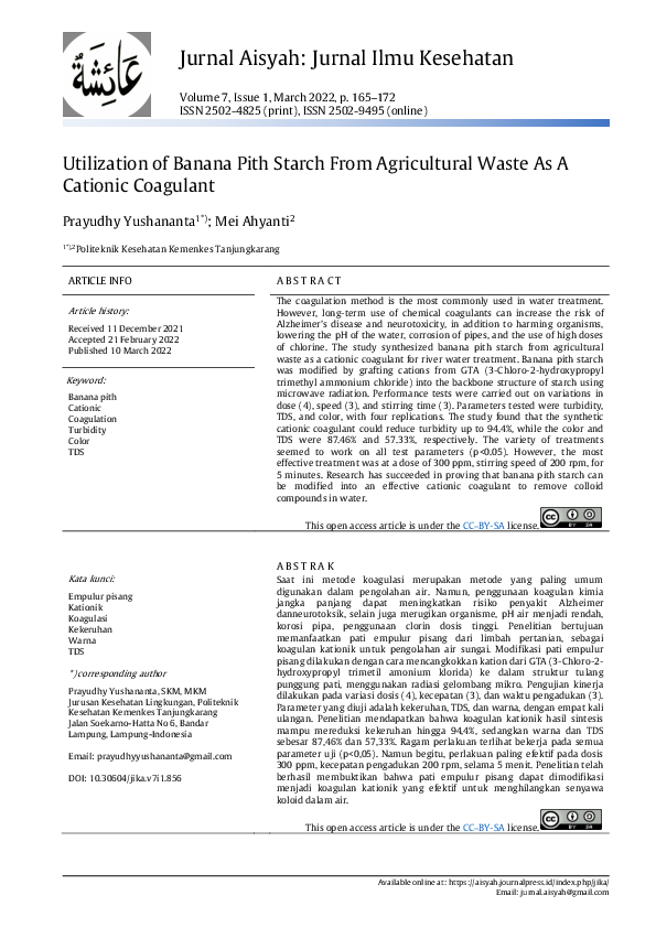 (PDF) Utilization of Banana Pith Starch From Agricultural Waste As A