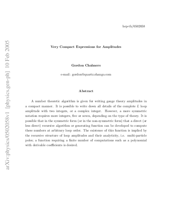 (PDF) Very Compact Expressions for Amplitudes