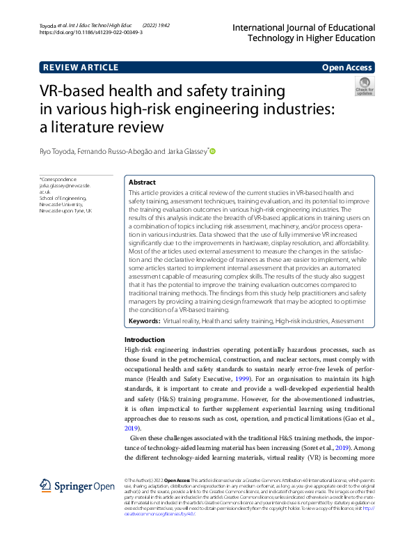 (PDF) VR-based health and safety training in various high-risk ...