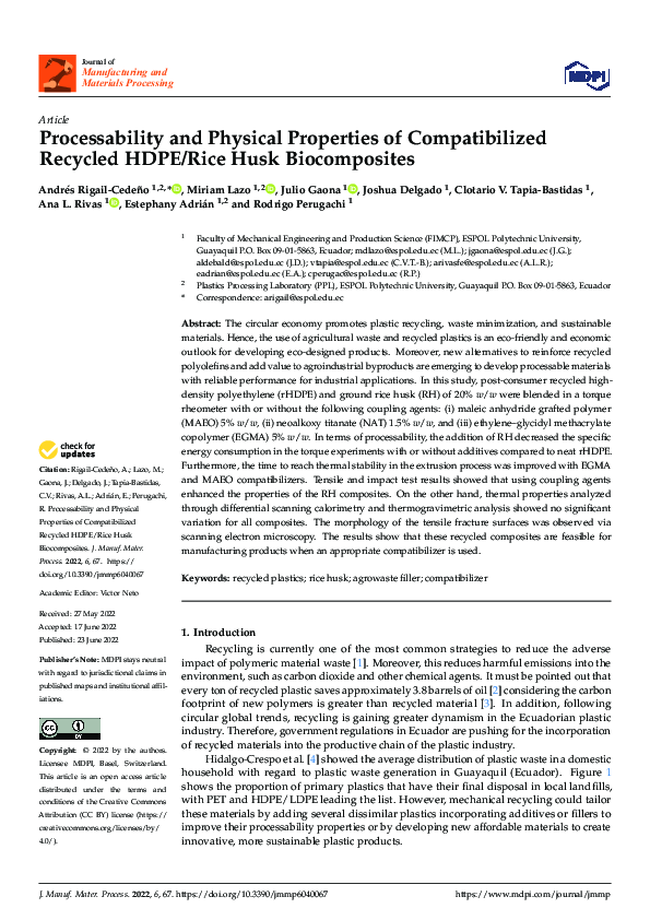 (PDF) Processability and Physical Properties of Compatibilized Recycled ...