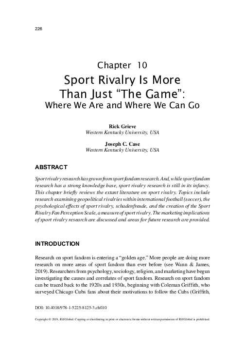 (PDF) Sport Rivalry Is More Than Just “The Game”