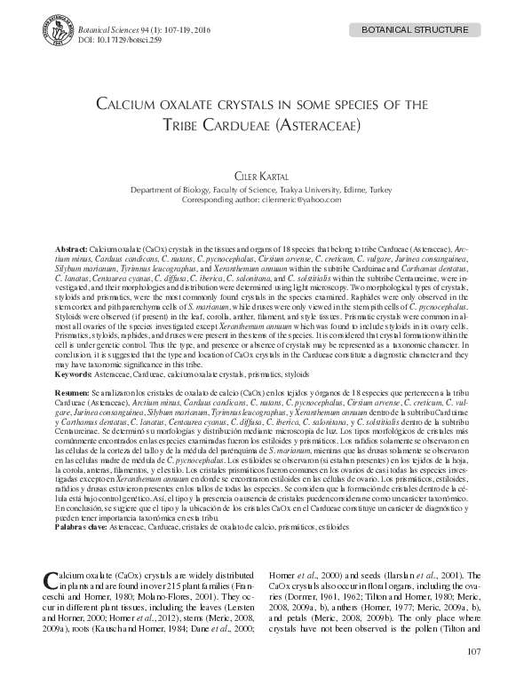 (PDF) Calcium oxalate crystals in some species of the Tribe Cardueae ...