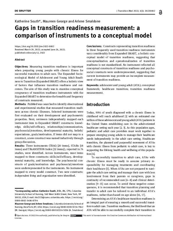 (PDF) Gaps in transition readiness measurement: a comparison of ...