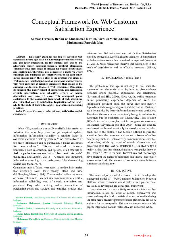 (PDF) Conceptual Framework for Web Customer Satisfaction Experience