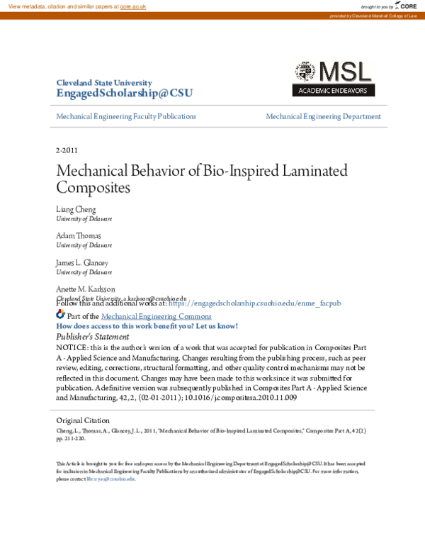 (PDF) Mechanical behavior of bio-inspired laminated composites