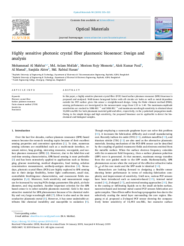 (PDF) Highly sensitive photonic crystal fiber plasmonic biosensor ...