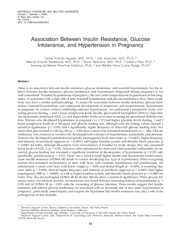 (PDF) Association between insulin resistance, glucose intolerance, and ...