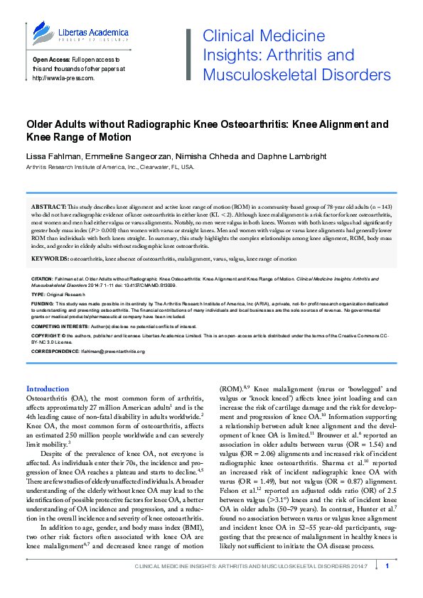 (PDF) Older Adults without Radiographic Knee Osteoarthritis Knee