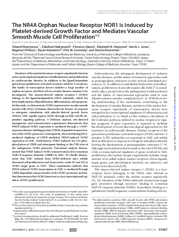 (PDF) The NR4A Orphan Nuclear Receptor NOR1 Is Induced by Platelet ...