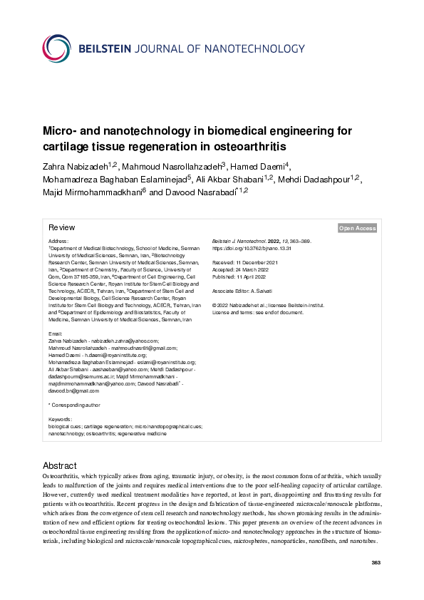 (PDF) Micro- and nanotechnology in biomedical engineering for cartilage ...