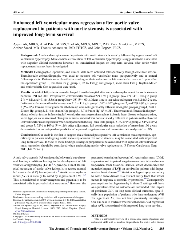 (PDF) Enhanced left ventricular mass regression after aortic valve ...