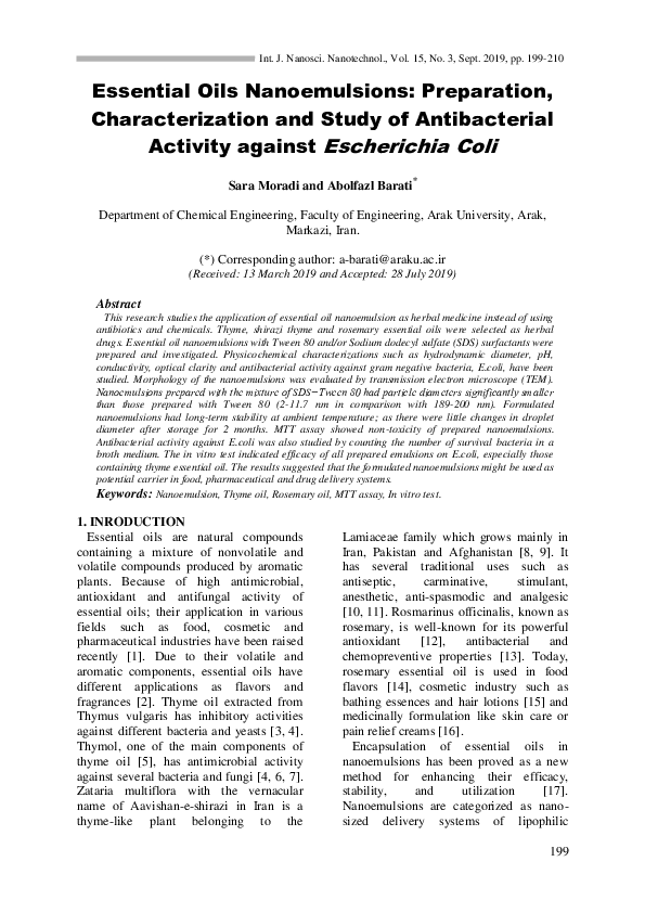(PDF) Essential Oils Nanoemulsions: Preparation, Characterization and ...