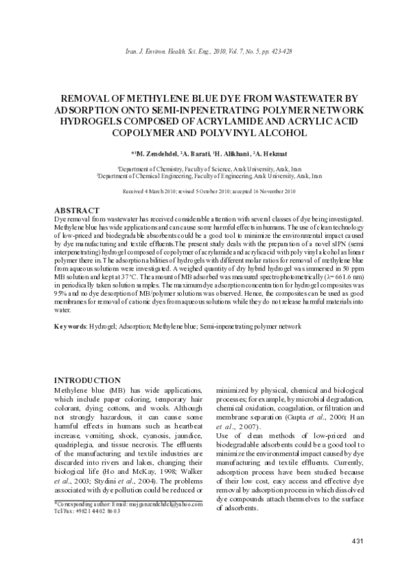 (PDF) Removal of Methylene Blue Dye from Wastewater by Adsorption Onto ...