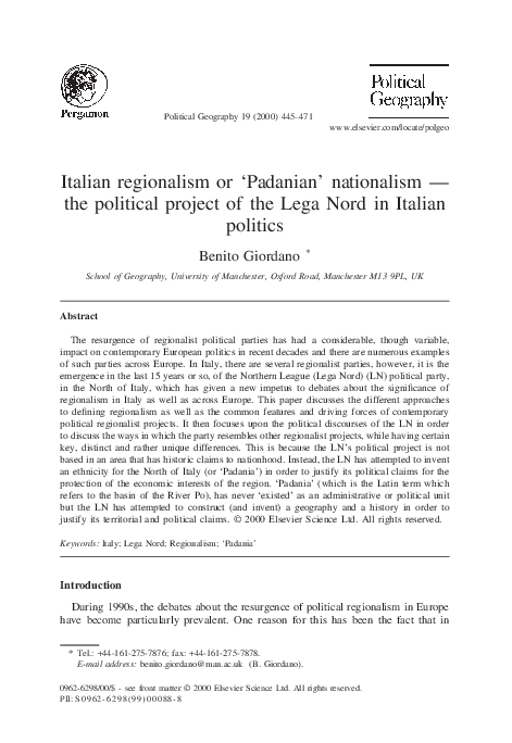 (PDF) Italian regionalism or ‘Padanian’ nationalism — the political ...