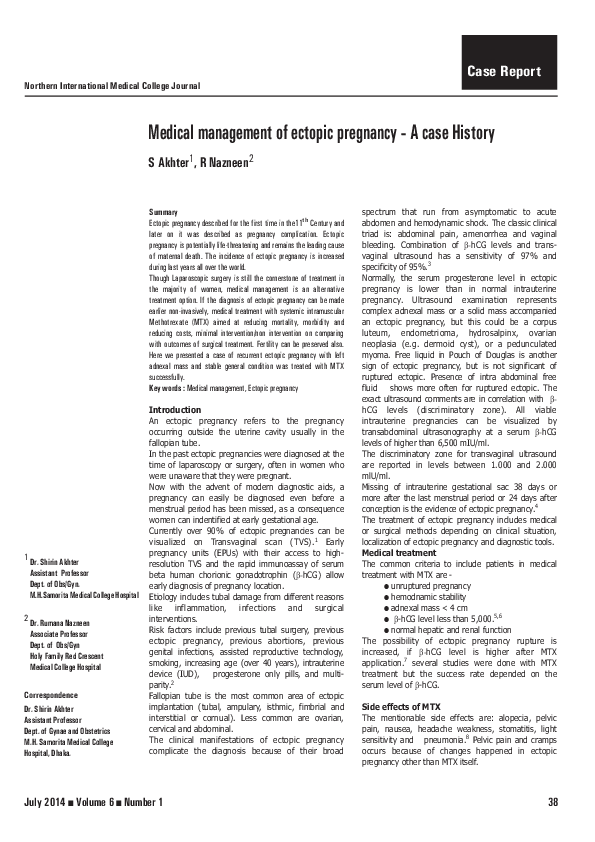 (PDF) Medical management of ectopic pregnancy a case history Shirin