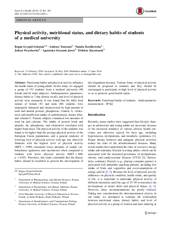 (PDF) Physical activity, nutritional status, and dietary habits of ...
