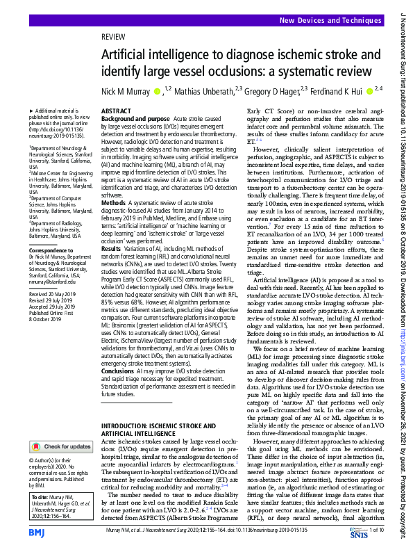 (PDF) Artificial intelligence to diagnose ischemic stroke and identify ...