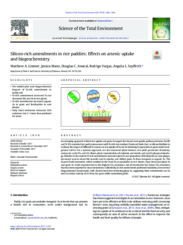 (PDF) Siliconrich amendments in rice paddies Effects on arsenic