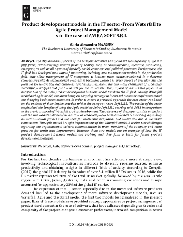 (PDF) Product development models in the IT sector-From Waterfall to ...