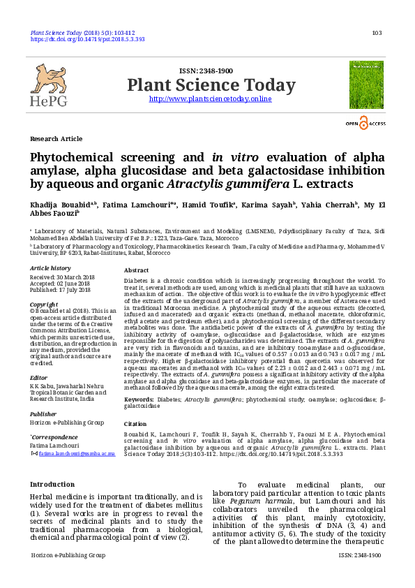 (PDF) Phytochemical screening and in vitro evaluation of alpha amylase ...