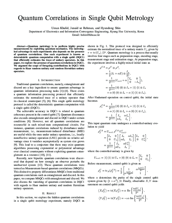 (PDF) Quantum Correlations in Single Qubit Metrology